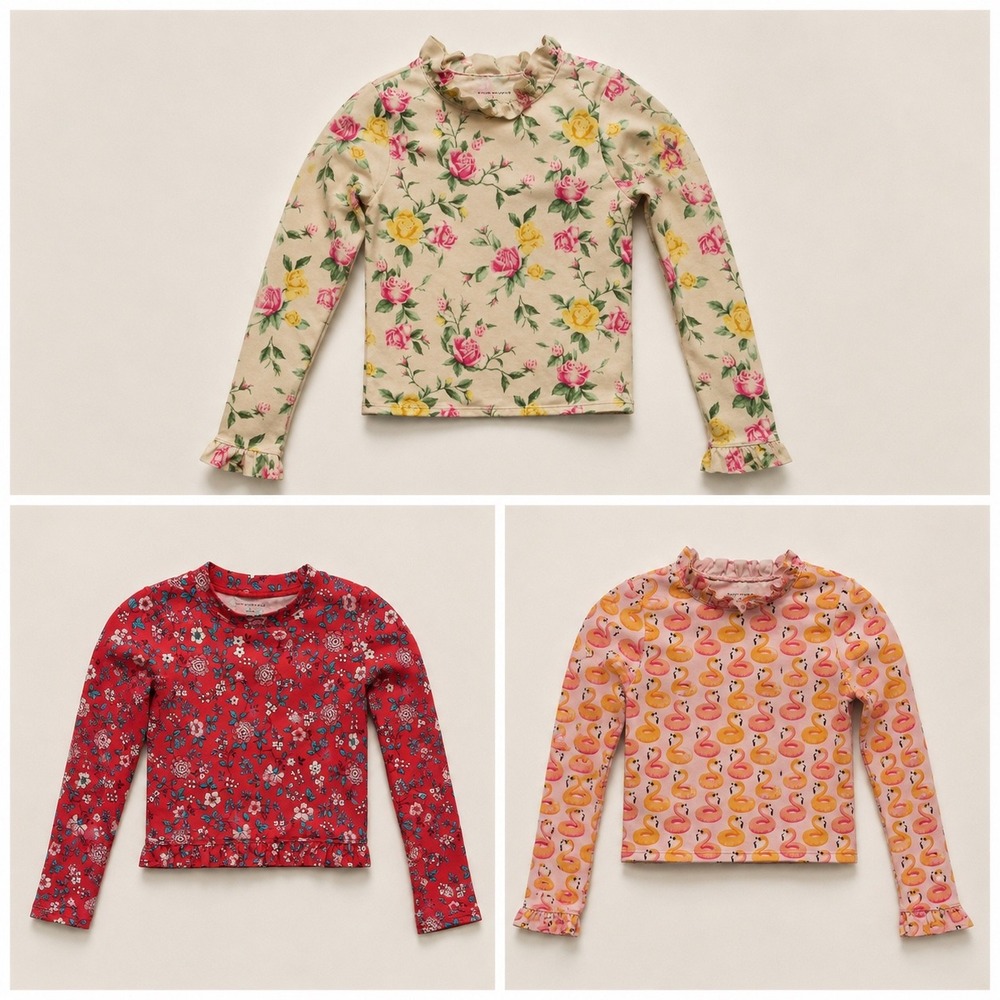 Janie and Jack Girls Rash Guard Set of 3 Floral Flamingo Swim Tops Size 8